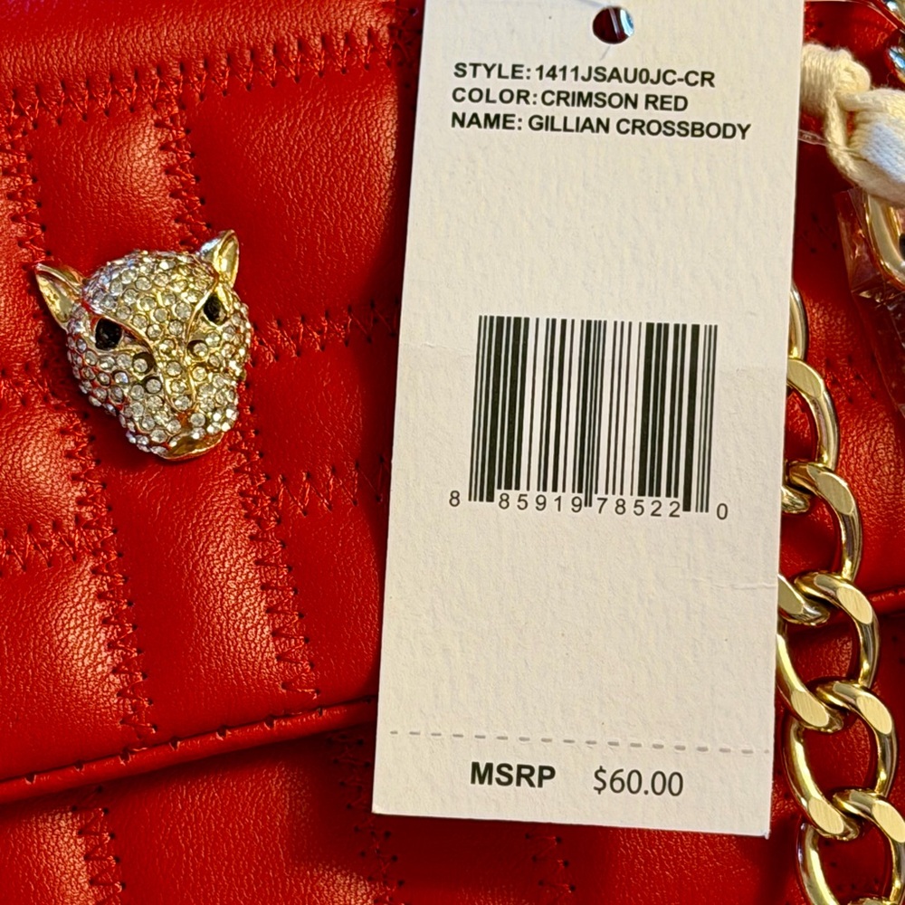 JESSICA SIMPSON Gillian Quilted Shoulder/Crossbody Chain Bag in Crimson Red - Picture 9 of 16